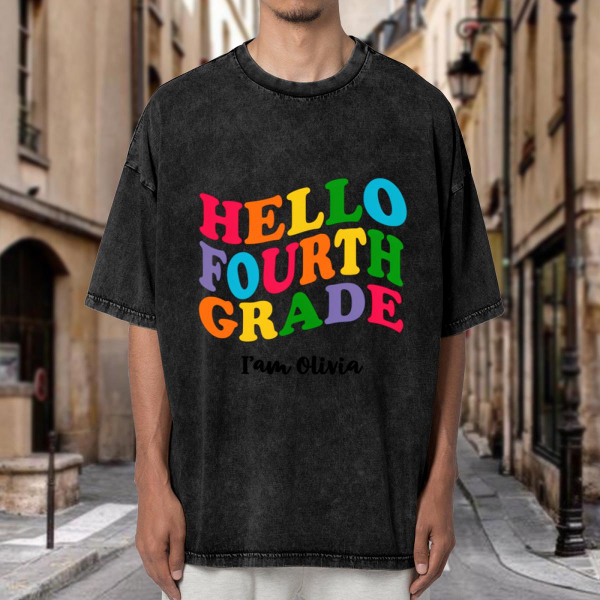 Hello Fourth Grade Teacher washed graphic T-shirt product image