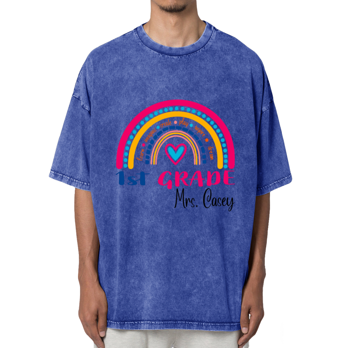 1st Grade Teacher Rainbow Washed Graphic T-Shirt