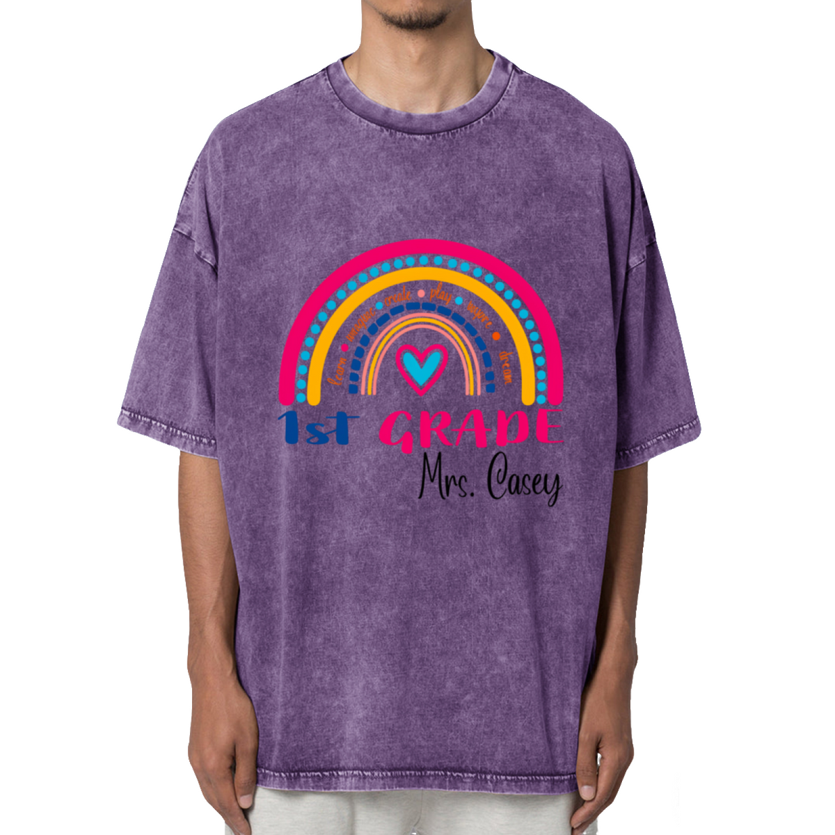 1st Grade Teacher Rainbow Washed Graphic T-Shirt