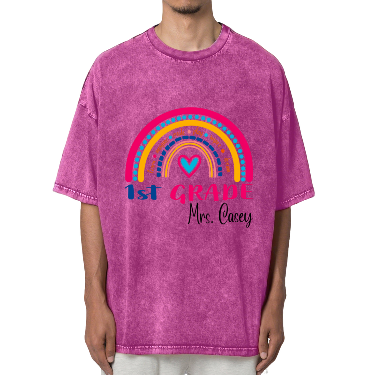 1st Grade Teacher Rainbow Washed Graphic T-Shirt