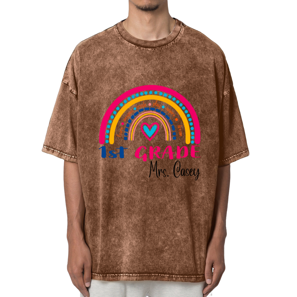 1st Grade Teacher Rainbow Washed Graphic T-Shirt