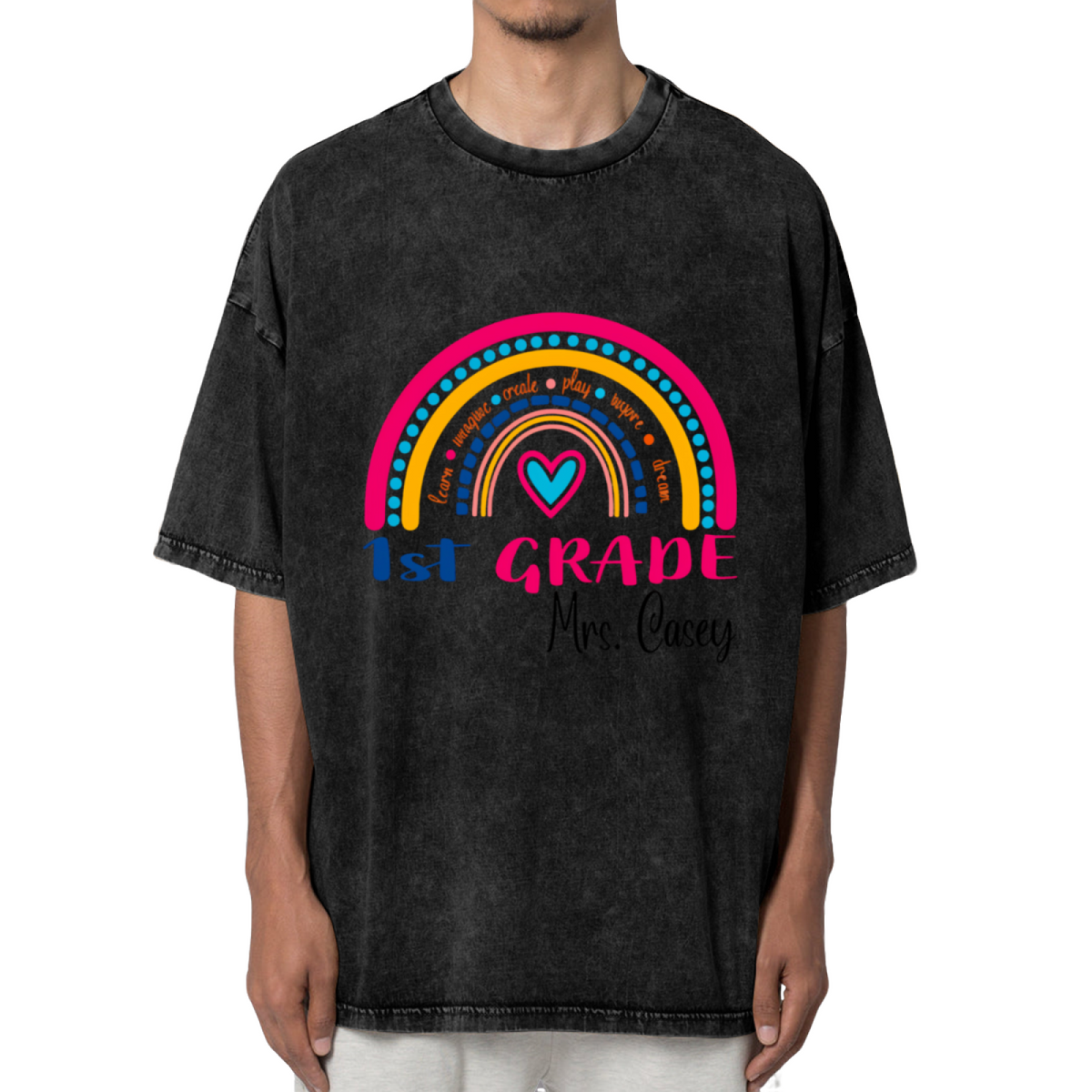 1st Grade Teacher Rainbow washed graphic T-shirt product image