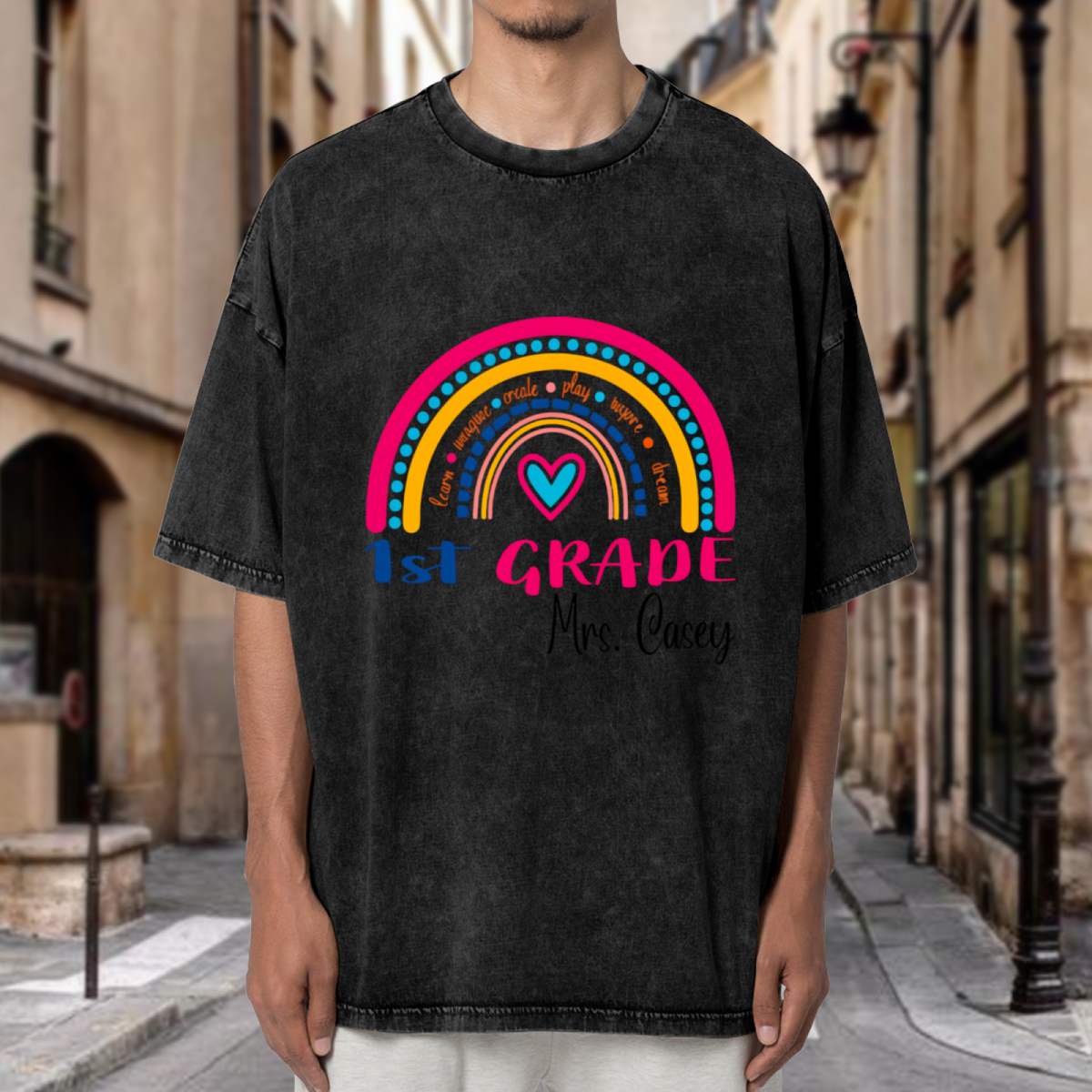 1st Grade Teacher Rainbow washed graphic T-shirt product image