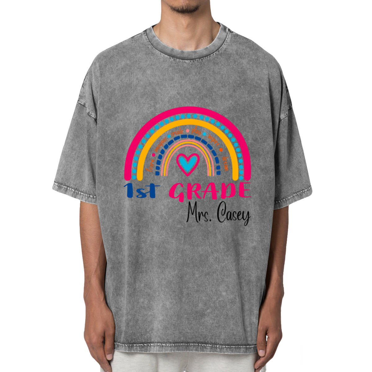 1st Grade Teacher Rainbow Washed Graphic T-Shirt