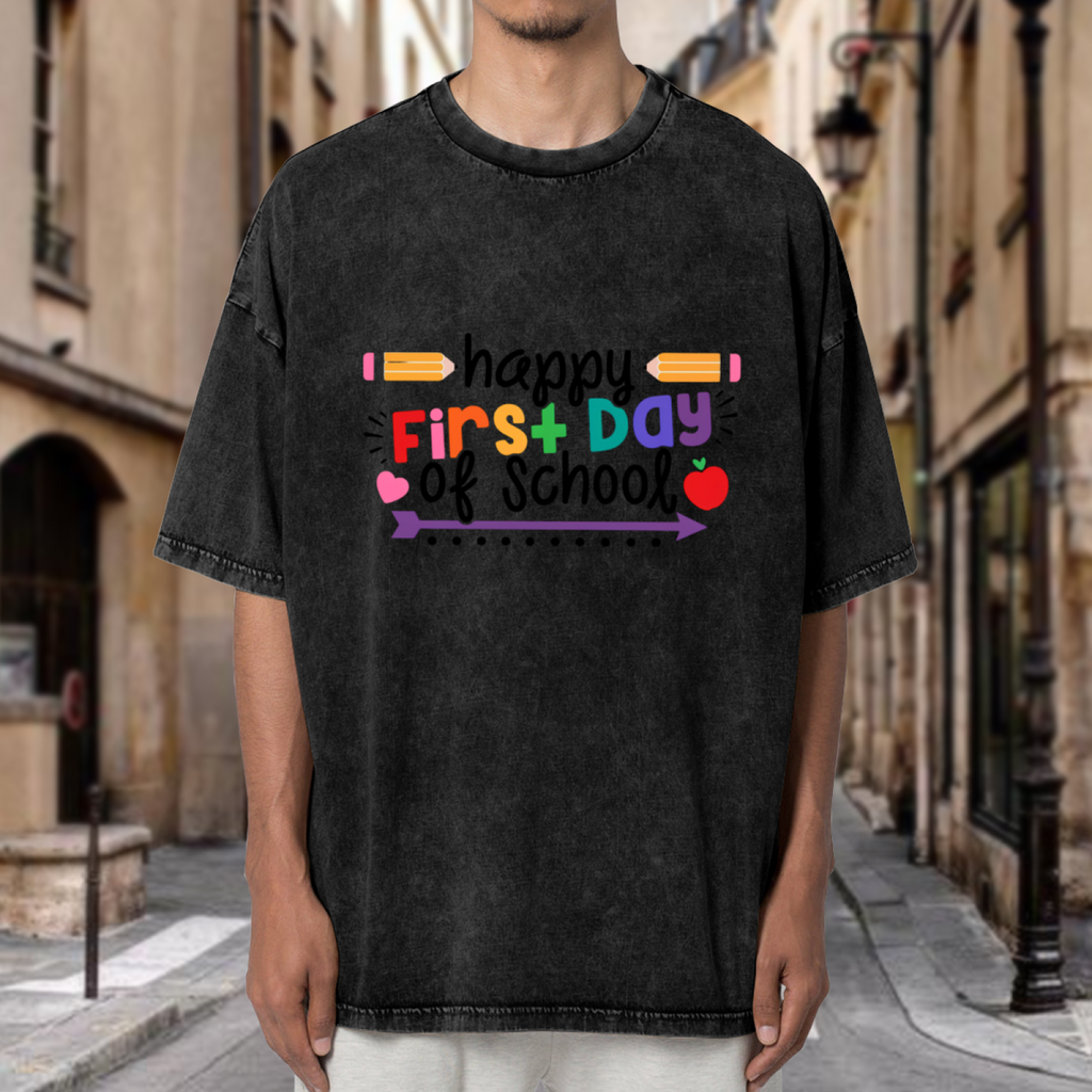 Happy First Day of School Teacher washed graphic T-shirt product image