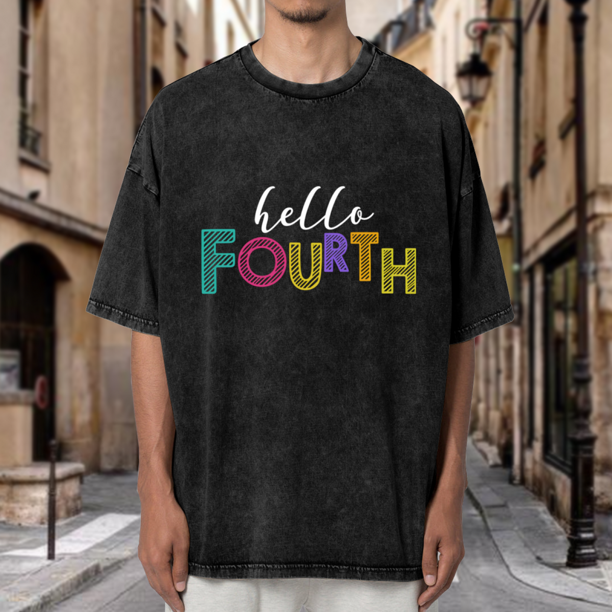 Hello Fourth Grade Teacher washed graphic T-shirt product image