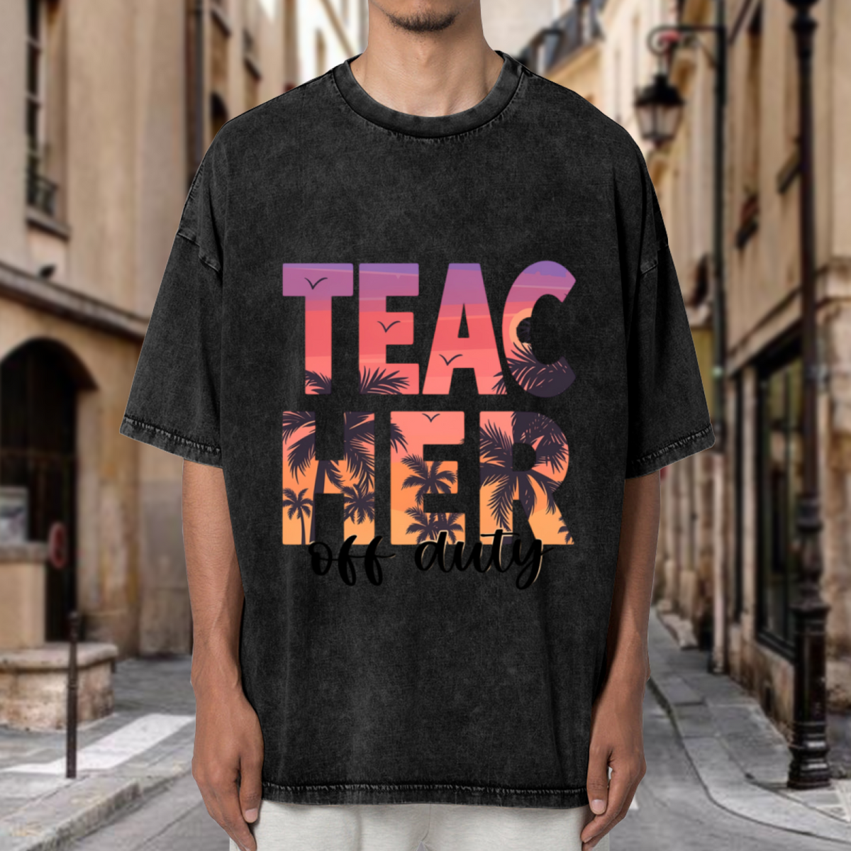 Retro Teacher Off Duty washed graphic T-shirt product image